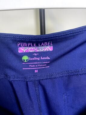L-994 Healing Hands Purple Label Navy Blue V-Neck Scrub Top Size Medium Women's